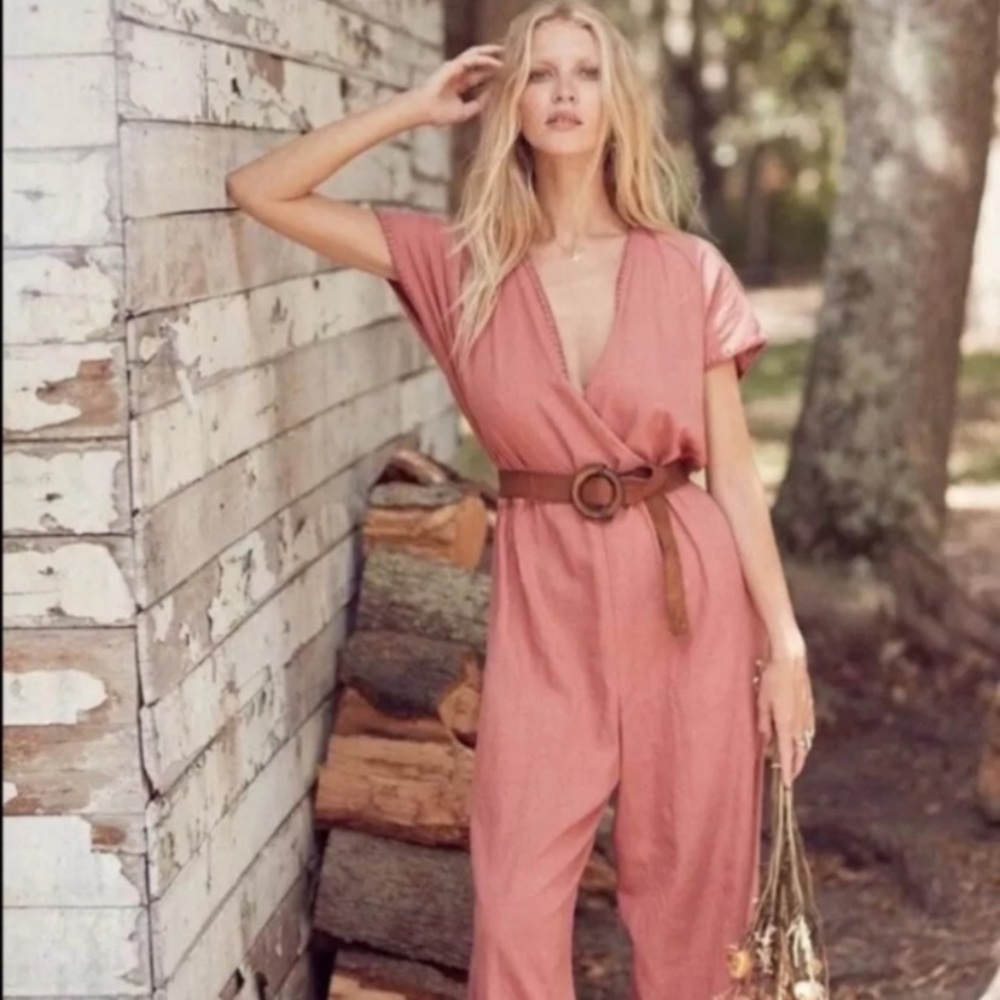 Chasing Unicorns Peach Jumpsuit Back Floral Embroidery